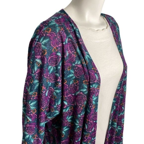 LuLaRoe Lindsay Purple Rose Open Front Cardigan Kimono Sz Small NEW‎ - Picture 3 of 6